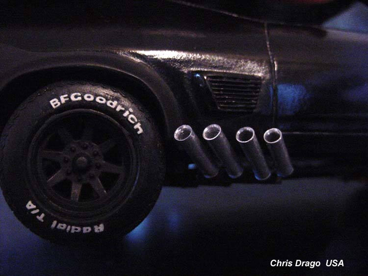 Vision Quest Designs Mad Max Interceptor, rear wheel and exhaust close up